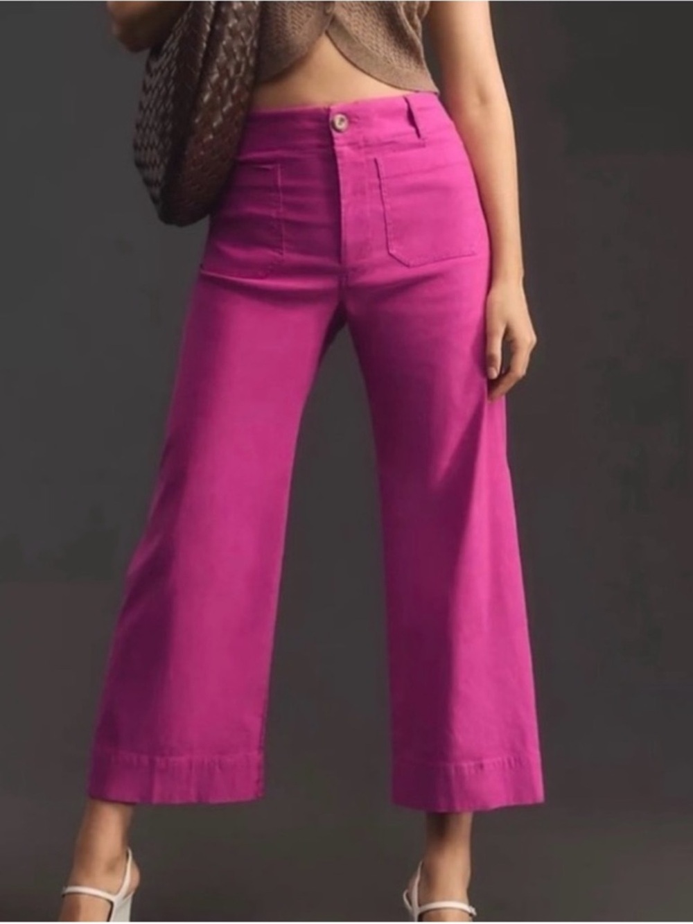 Maeve The Colette linen blend purple Cropped Wide-Leg Pants size 8